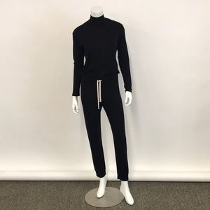 MONROW Women’s Mock Neck Black Pant Jumpsuit,long sleeve, SIZE XS
